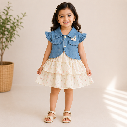 Premium Western Denim Upper Frock for Girls | Ages 1–3 Years