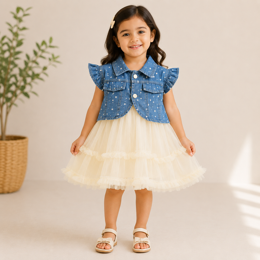 Western Denim Upper Frock for Girls | Ages 1–3 Years