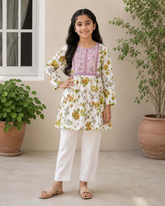 Printed Girls Lawn Shirt — 3 to 13 Years