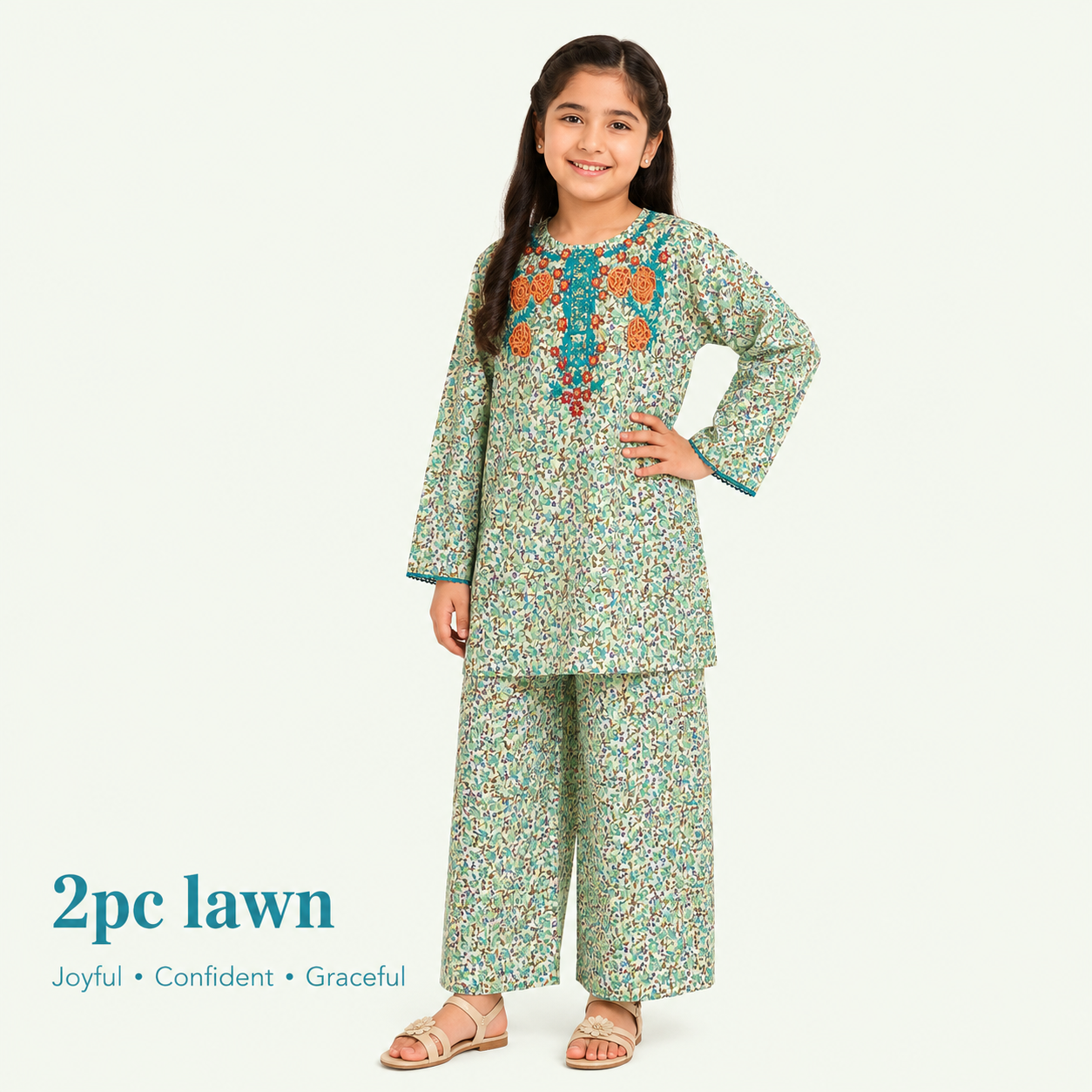 Girls Parrot Green Lawn 2-Piece Suit | Ages 3–13