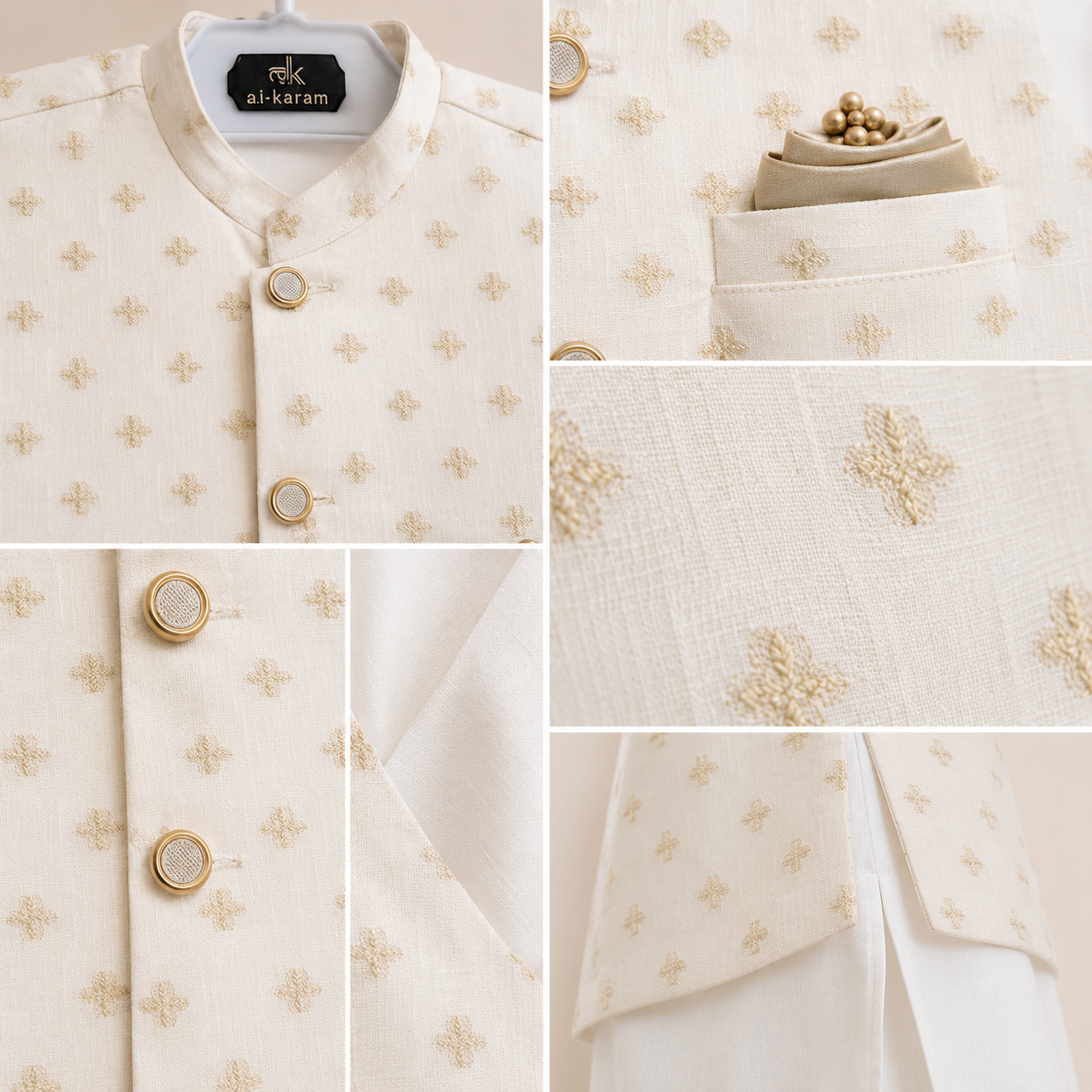 Boys White Embroidered Wash & Wear 3-Piece Suit | KidsStudio